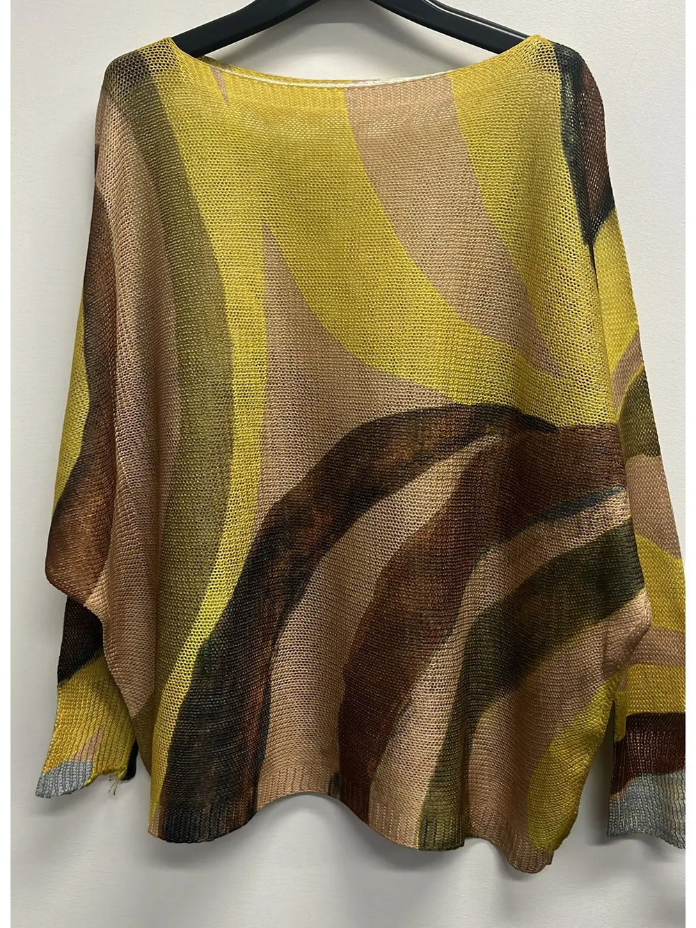L223 A | Loowie Mustard Wavy Round Neck Printed Knit Sweater | One Size S-L
